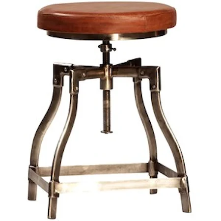 Industrial Foley Adjustable Height Stool with Vintage Leather Seat